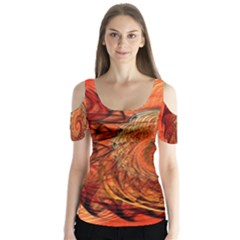 Nautilus Shell Abstract Fractal Butterfly Sleeve Cutout Tee 