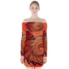 Nautilus Shell Abstract Fractal Long Sleeve Off Shoulder Dress by designworld65
