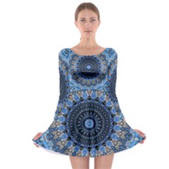 Feel Blue Mandala Long Sleeve Skater Dress by designworld65