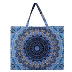 Feel Blue Mandala Zipper Large Tote Bag by designworld65
