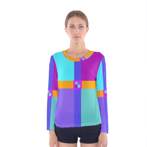Right Angle Squares Stripes Cross Colored Women s Long Sleeve Tee by EDDArt