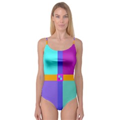 Right Angle Squares Stripes Cross Colored Camisole Leotard  by EDDArt