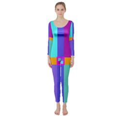 Right Angle Squares Stripes Cross Colored Long Sleeve Catsuit by EDDArt