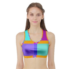 Right Angle Squares Stripes Cross Colored Sports Bra With Border by EDDArt