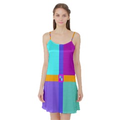 Right Angle Squares Stripes Cross Colored Satin Night Slip by EDDArt