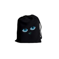 Halloween - Black Cat - Blue Eyes Drawstring Pouches (small)  by Valentinaart