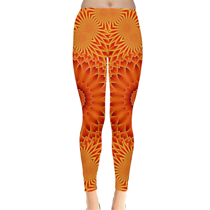 Lotus Fractal Flower Orange Yellow Leggings 