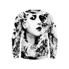 Romantic Dreaming Girl Grunge Black White Kids  Sweatshirt by EDDArt