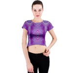 India Ornaments Mandala Pillar Blue Violet Crew Neck Crop Top