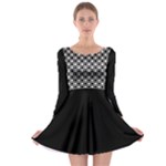 Modern Dots in Squares Mosaic Black White Long Sleeve Skater Dress