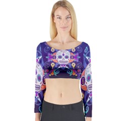 Día De Los Muertos Skull Ornaments Multicolored Long Sleeve Crop Top by EDDArt