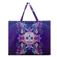 Día De Los Muertos Skull Ornaments Multicolored Zipper Large Tote Bag by EDDArt