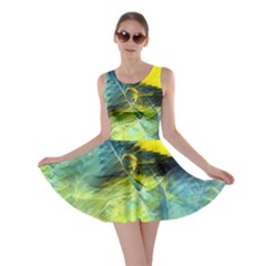 Light Blue Yellow Abstract Fractal Skater Dress by designworld65