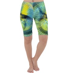 Light Blue Yellow Abstract Fractal Cropped Leggings 