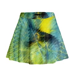 Light Blue Yellow Abstract Fractal Mini Flare Skirt by designworld65