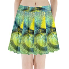Light Blue Yellow Abstract Fractal Pleated Mini Skirt by designworld65