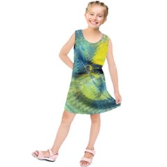 Light Blue Yellow Abstract Fractal Kids  Tunic Dress by designworld65