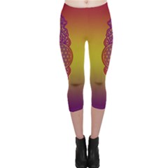 Flower Of Life Vintage Gold Ornaments Red Purple Olive Capri Leggings  by EDDArt