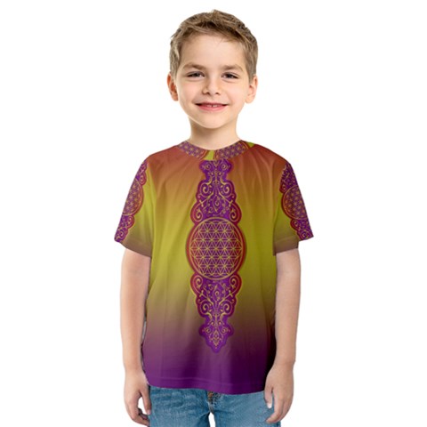 Flower Of Life Vintage Gold Ornaments Red Purple Olive Kids  Sport Mesh Tee by EDDArt