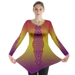 Flower Of Life Vintage Gold Ornaments Red Purple Olive Long Sleeve Tunic  by EDDArt