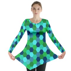 Camo Hexagons In Blue Long Sleeve Tunic  by fashionnarwhal