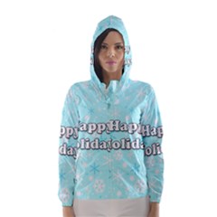 Happy Holidays Blue Pattern Hooded Wind Breaker (women) by Valentinaart