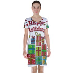 Happy Holidays - Gifts And Stars Short Sleeve Nightdress by Valentinaart