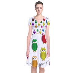 Cute Owls - Who? Short Sleeve Front Wrap Dress by Valentinaart