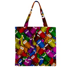 Cute Owls Mess Zipper Grocery Tote Bag by Valentinaart