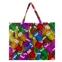 Cute Owls Mess Zipper Large Tote Bag by Valentinaart