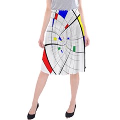 Swirl Grid With Colors Red Blue Green Yellow Spiral Midi Beach Skirt by designworld65