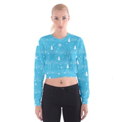 Blue Xmas Women s Cropped Sweatshirt by Valentinaart