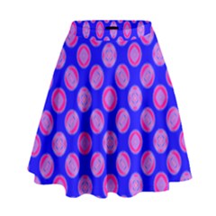 Bright Mod Pink Circles On Blue High Waist Skirt