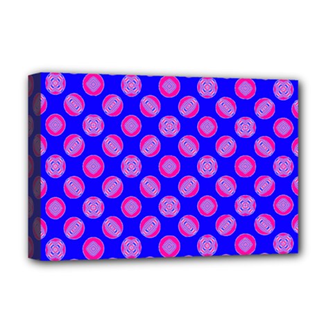 Bright Mod Pink Circles On Blue Deluxe Canvas 18  X 12   by BrightVibesDesign