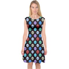 Death Star Polka Dots In Multicolour Capsleeve Midi Dress