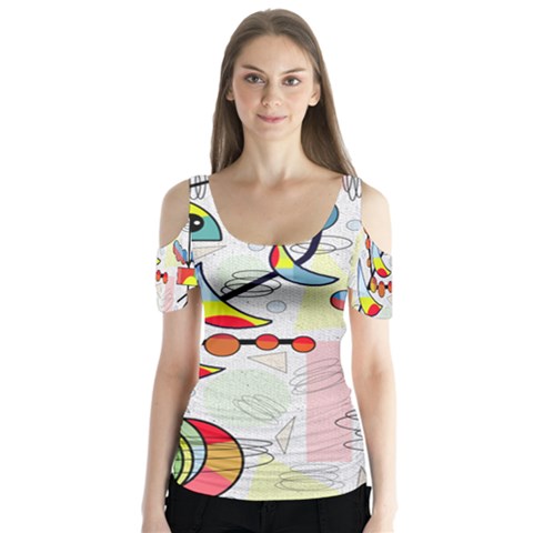 Happy Day Butterfly Sleeve Cutout Tee  by Valentinaart