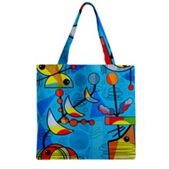 Happy Day - Blue Zipper Grocery Tote Bag by Valentinaart