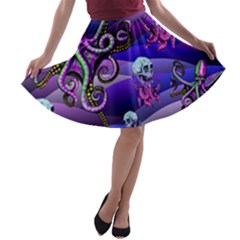 Octopus Cephalopod Water Creepy Ocean Marine Life A-line Skater Skirt by burpdesignsA