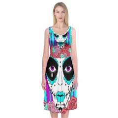 Hippy Chick Sugar Skull Midi Sleeveless Dress by burpdesignsA
