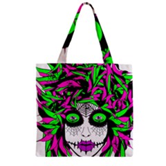 Spidie Lady Sugar Skull Zipper Grocery Tote Bag by burpdesignsA