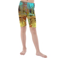 Autumn Landscape Impressionistic Design Kids  Mid Length Swim Shorts