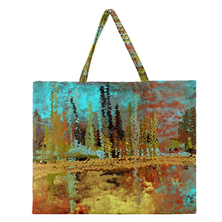 Autumn Landscape Impressionistic Design Zipper Large Tote Bag