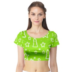 Green Christmas Short Sleeve Crop Top (tight Fit) by Valentinaart