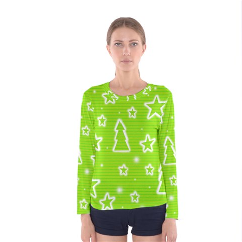 Green Christmas Women s Long Sleeve Tee by Valentinaart