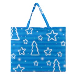 Blue Decorative Xmas Design Zipper Large Tote Bag by Valentinaart