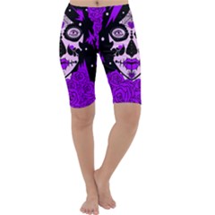 Sugar Skull Purple Roses Cropped Leggings  by burpdesignsA