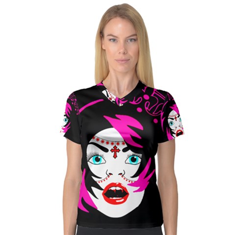 Vampire Gypsy Princess Women s V-neck Sport Mesh Tee by burpdesignsA