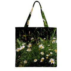 White Daisy Flowers Zipper Grocery Tote Bag by picsaspassion