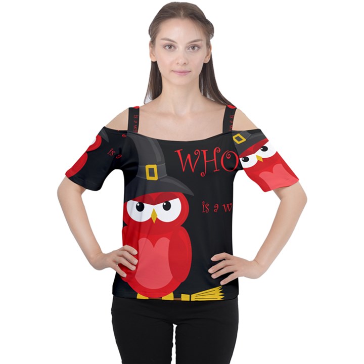 Who is a witch? - red Women s Cutout Shoulder Tee