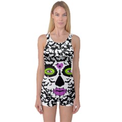 Bat Lady Sugar Skull One Piece Boyleg Swimsuit by burpdesignsA